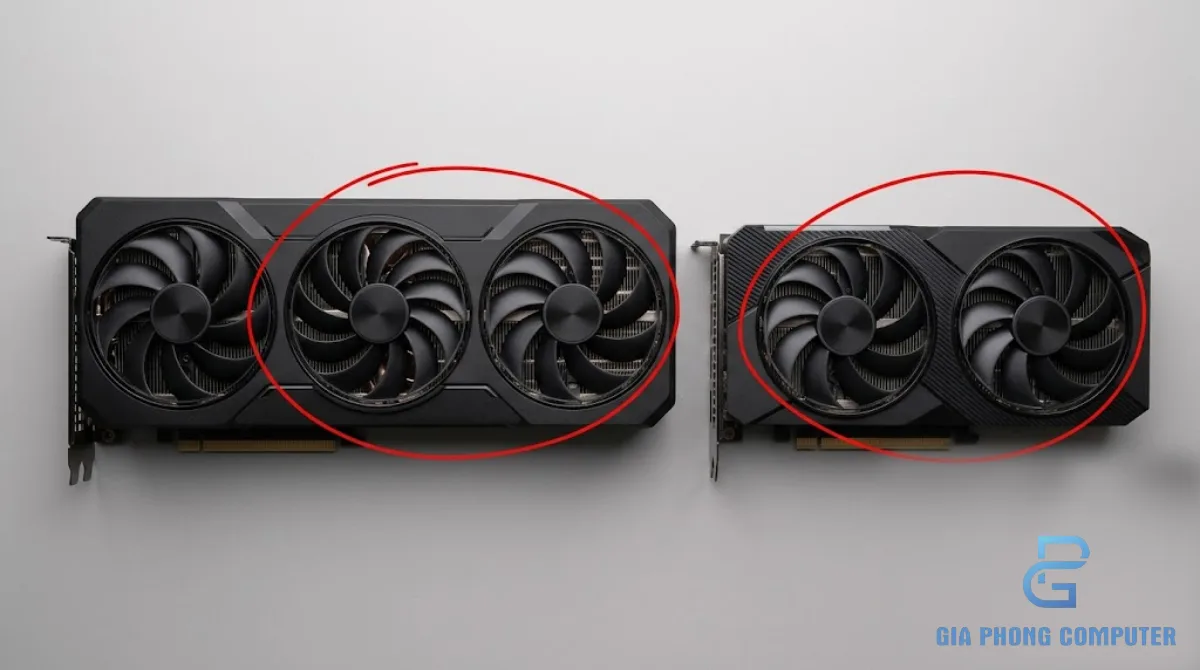So sánh thiết kế ba quạt Zotac RTX 5070 SOLID với thiết kế hai quạt Twin Edge